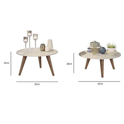 Conjunto Mesa De Centro E Mesa De Apoio Grazi - Pés De Madeira Off White - J3 Móveis