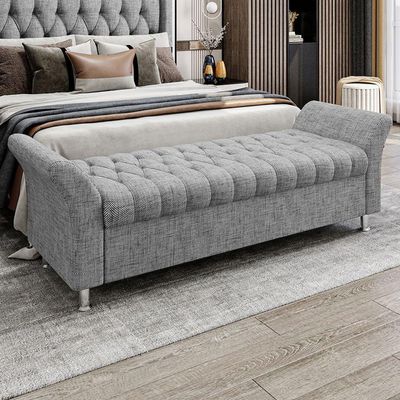 Recamier Puff Estofado King 195 Cm ágata Linho Cinza