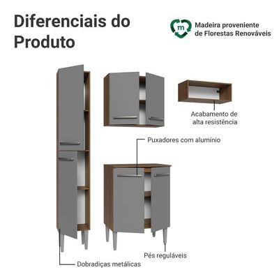 Armário De Cozinha Compacta 156 Cm Emilly Madesa 03 Rustic/cinza