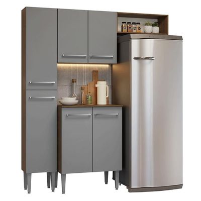 Armário De Cozinha Compacta 156 Cm Emilly Madesa 03 Rustic/cinza