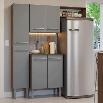 Armário De Cozinha Compacta 156 Cm Emilly Madesa 03 Rustic/cinza