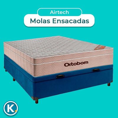 Cama + Bau Blindado E Colchão Molas Ensacadas Casal - Airtech Ortobom