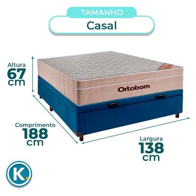 Cama + Bau Blindado E Colchão Molas Ensacadas Casal - Airtech Ortobom