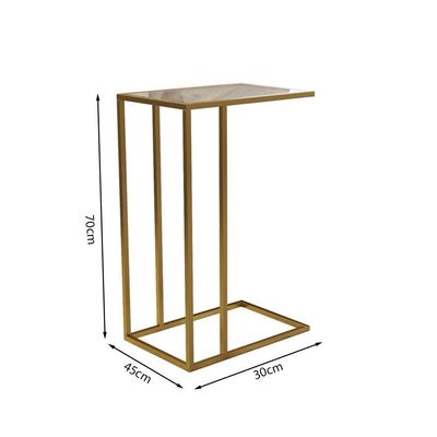 Mesa De Apoio Industrial Elena Industrial Dourado Com Tampo De Vidro