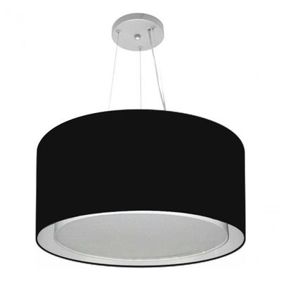 Lustre Pendente Cilíndrico Duplo Md-4300 Cúpula Em Tecido 50x30cm Preto - Bivolt