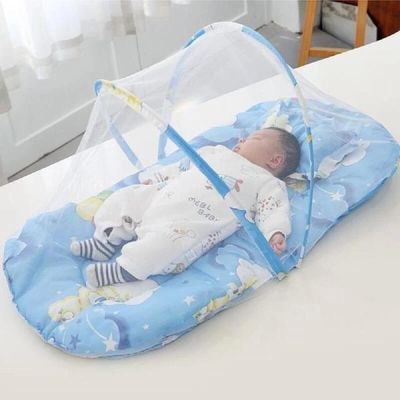 Berco Mosquiteiro Cama Bebe Colchonete Tenda Portatil Travesseiro Cercadinho Dobravel Colchao Almofada Fofo Azul