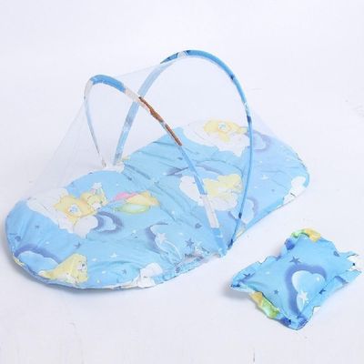 Berco Mosquiteiro Cama Bebe Colchonete Tenda Portatil Travesseiro Cercadinho Dobravel Colchao Almofada Fofo Azul