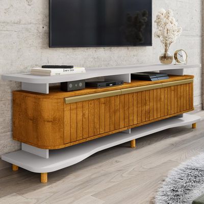 Rack Para Sala de Estar TV 75 Pol Orgânico Maui B02 Off White Naturalle Fresado - Lyam Decor