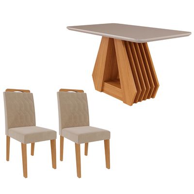 Conjunto Sala de Jantar Ágata Tampo em MDF e Vidro Com 4 Cadeiras Paola Cimol NATURE/OFFWHITE/NUDE