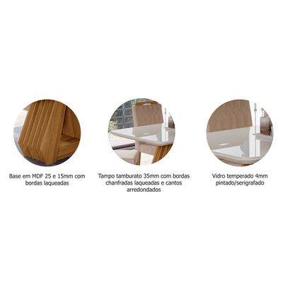 Conjunto Sala de Jantar Ágata Tampo em MDF e Vidro Com 4 Cadeiras Paola Cimol NATURE/OFFWHITE/NUDE