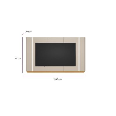 Painel Para TV 75 Pol Com LED 240cm Elysia L05 Tauari Off White Fosco - Lyam Decor