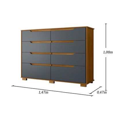 Comoda Casal Quarto Georgia 8 Gavetas Freijo Com Cinza - Moval