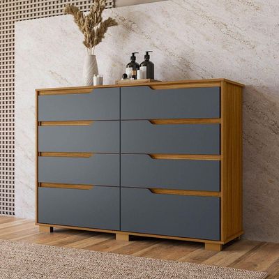 Comoda Casal Quarto Georgia 8 Gavetas Freijo Com Cinza - Moval