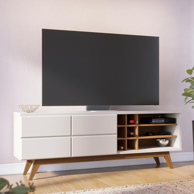 Rack para Sala De Estar TV 70 Pol 180cm Makai C04 Off White Matte Freijó - Lyam Decor