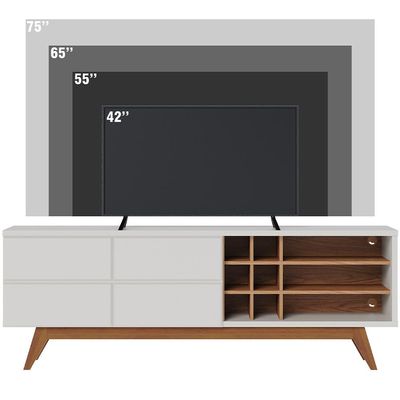 Rack para Sala De Estar TV 70 Pol 180cm Makai C04 Off White Matte Freijó - Lyam Decor