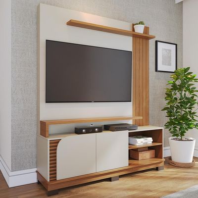 Estante Painel Para TV 65 Pol 152cm Mayer C04 Off White Matte Freijó - Lyam Decor