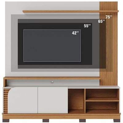 Estante Painel Para TV 75 Pol 182cm Mayer C04 Off White Matte Freijó - Lyam Decor