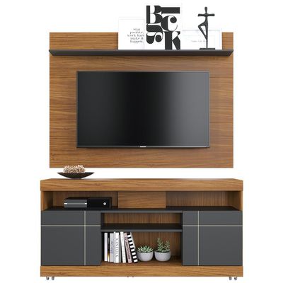 Rack Para Sala com Painel Para TV 55 Pol Raya C04 Noce Milano Preto Fosco - Lyam Decor