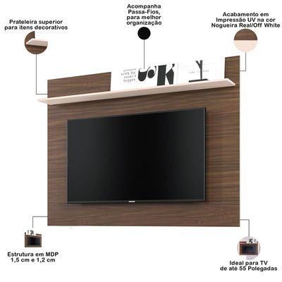 Rack Para Sala com Painel Para TV 55 Pol Raya C04 Nogueira Real Off White - Lyam Decor
