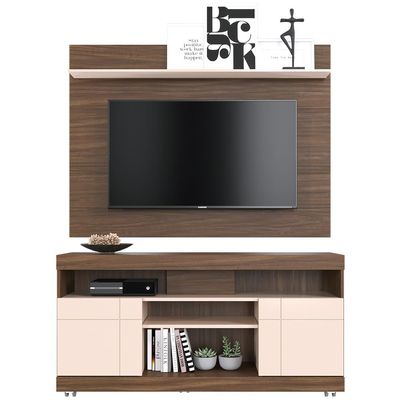 Rack Para Sala com Painel Para TV 55 Pol Raya C04 Nogueira Real Off White - Lyam Decor