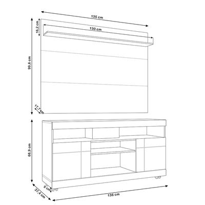 Rack Para Sala com Painel Para TV 55 Pol Raya C04 Nogueira Real Off White - Lyam Decor