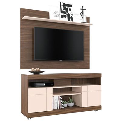 Rack Para Sala com Painel Para TV 55 Pol Raya C04 Nogueira Real Off White - Lyam Decor