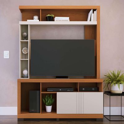 Estante Painel Para TV 50 Pol 136cm Efraim C04 Freijó Off White Matte - Lyam Decor