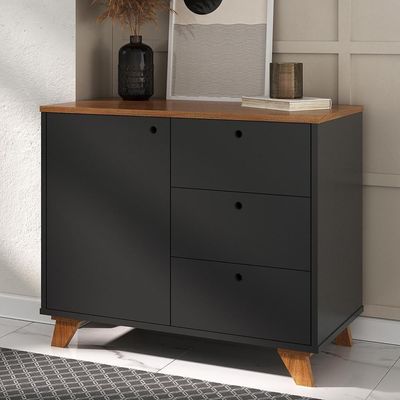 Balcão Para Escritório Home Office Multiuso Lugano A02 Freijó Preto - Lyam Decor