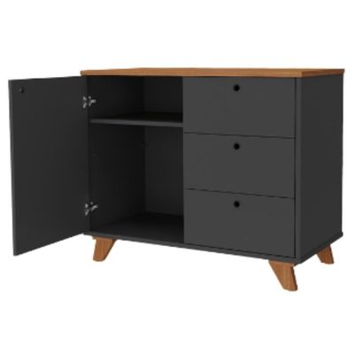 Balcão Para Escritório Home Office Multiuso Lugano A02 Freijó Preto - Lyam Decor