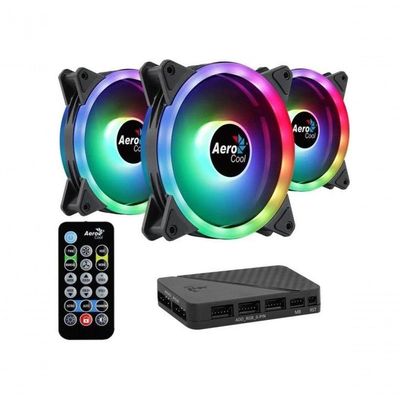 Kit Com 3 Coolers Aerocool Duo 12 Pro Argb + Hub + Controle