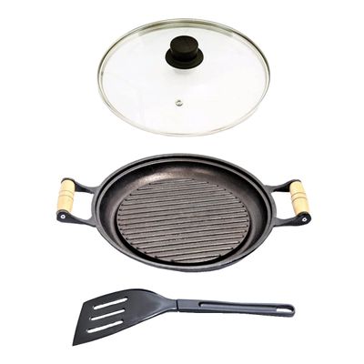 Chapa Grill Redonda Antiaderente Alça T/V 23x23cm e Espátula
