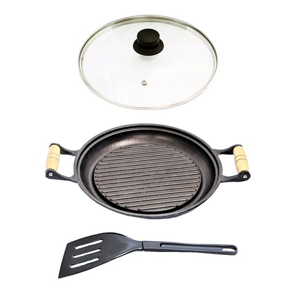 Chapa Grill Redonda Antiaderente Alça T/V 23x23cm e Espátula