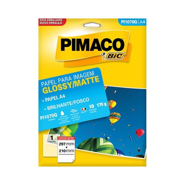 Papel Fotográfico A4 Pimaco 170g Brilhante/Fosco PI1070G