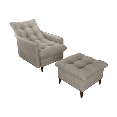 Poltrona De Amamentação Com Puff Montreal Suede Cinza Matrix Linho Cinza