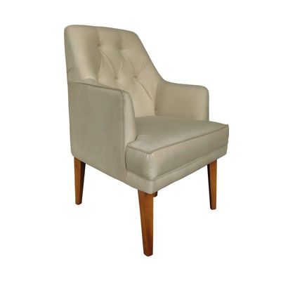 Cadeira Poltrona Decorativa Paris Sala De Jantar Recepção Retro Com Braça Suede Bege Lar Móveis E Decoração