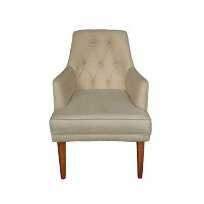 Cadeira Poltrona Decorativa Paris Sala De Jantar Recepção Retro Com Braça Suede Bege Lar Móveis E Decoração