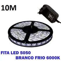Fita De Led Branco frio 5050 10 Metros Para Decoração Com Fonte
