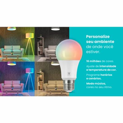 Lâmpada de LED Smart Tramontina Base E27 10 W Bivolt com 16 Milhões de Cores RGBW Wi-Fi + Bluetooth
