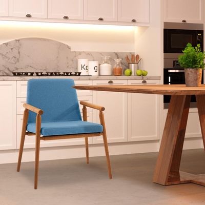 Kit 3 Cadeiras Decorativa Sala de Jantar Sidnei Linho Azul - Gran Belo