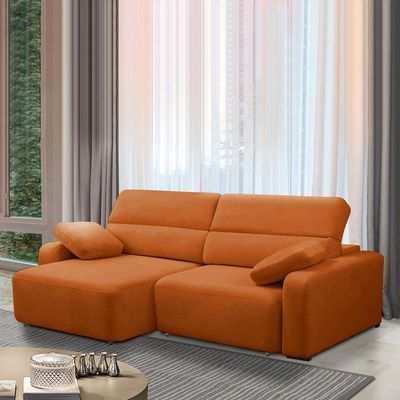 Sofá Decorativo Sala de Estar Ícaro 3 Lugares 260cm Reclinável e Retrátil Bouclê Terracota