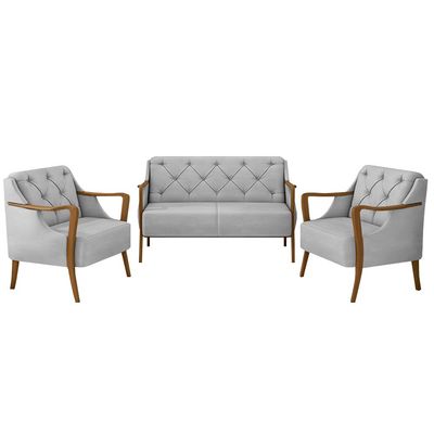 Conjunto Decorativo 2 Poltronas e 1 Namoradeira 2 Lugares Hand Veludo Cinza - Gran Belo