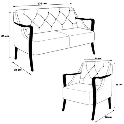 Conjunto Decorativo 2 Poltronas e 1 Namoradeira 2 Lugares Hand Veludo Cinza - Gran Belo