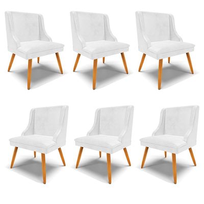 Kit 6 Cadeiras Decorativas Sala de Jantar Pés Palito de Madeira Firenze PU Branco Brilho/Natural G19 - Gran Belo