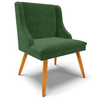 Cadeira Decorativa Sala de Jantar Pés Palito de Madeira Firenze Suede Verde Esmeralda/Natural G19 - Gran Belo