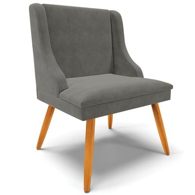 Cadeira Decorativa Sala de Jantar Pés Palito de Madeira Firenze Suede Grafite/Natural G19 - Gran Belo