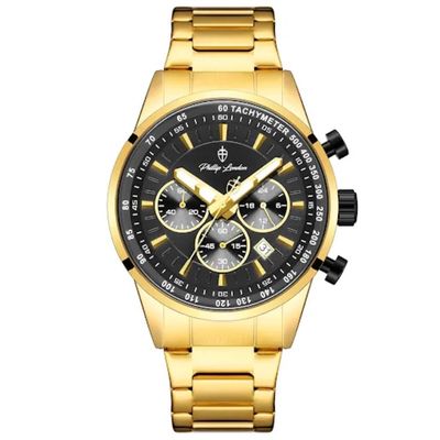 Relógio Phillip London Masculino Ref: Pl80392645m Pr N Cronógrafo Dourado