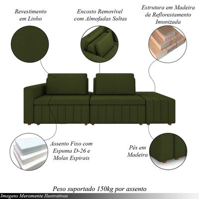 Sofá Ilha com Encosto e Almofadas Móveis Olimpo 245cm Modulado Linho Verde G45 - Gran Belo