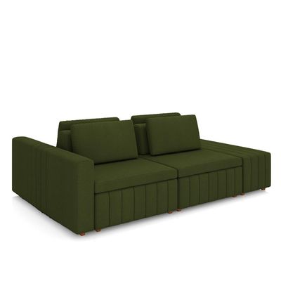 Sofá Ilha com Encosto e Almofadas Móveis Olimpo 245cm Modulado Linho Verde G45 - Gran Belo