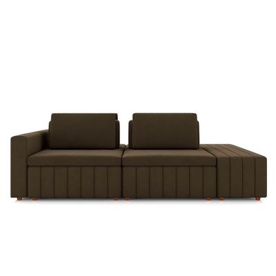 Sofá Ilha com Encosto e Almofadas Móveis Olimpo 285cm Modulado Veludo Marrom G45 - Gran Belo