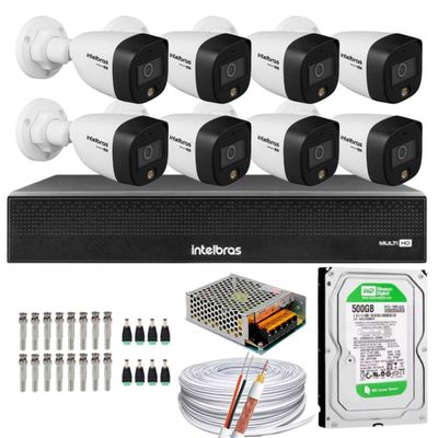 Kit 8 Câmeras Intelbras Cftv 1080p Full Color Colorida Noite C/HD 500GB